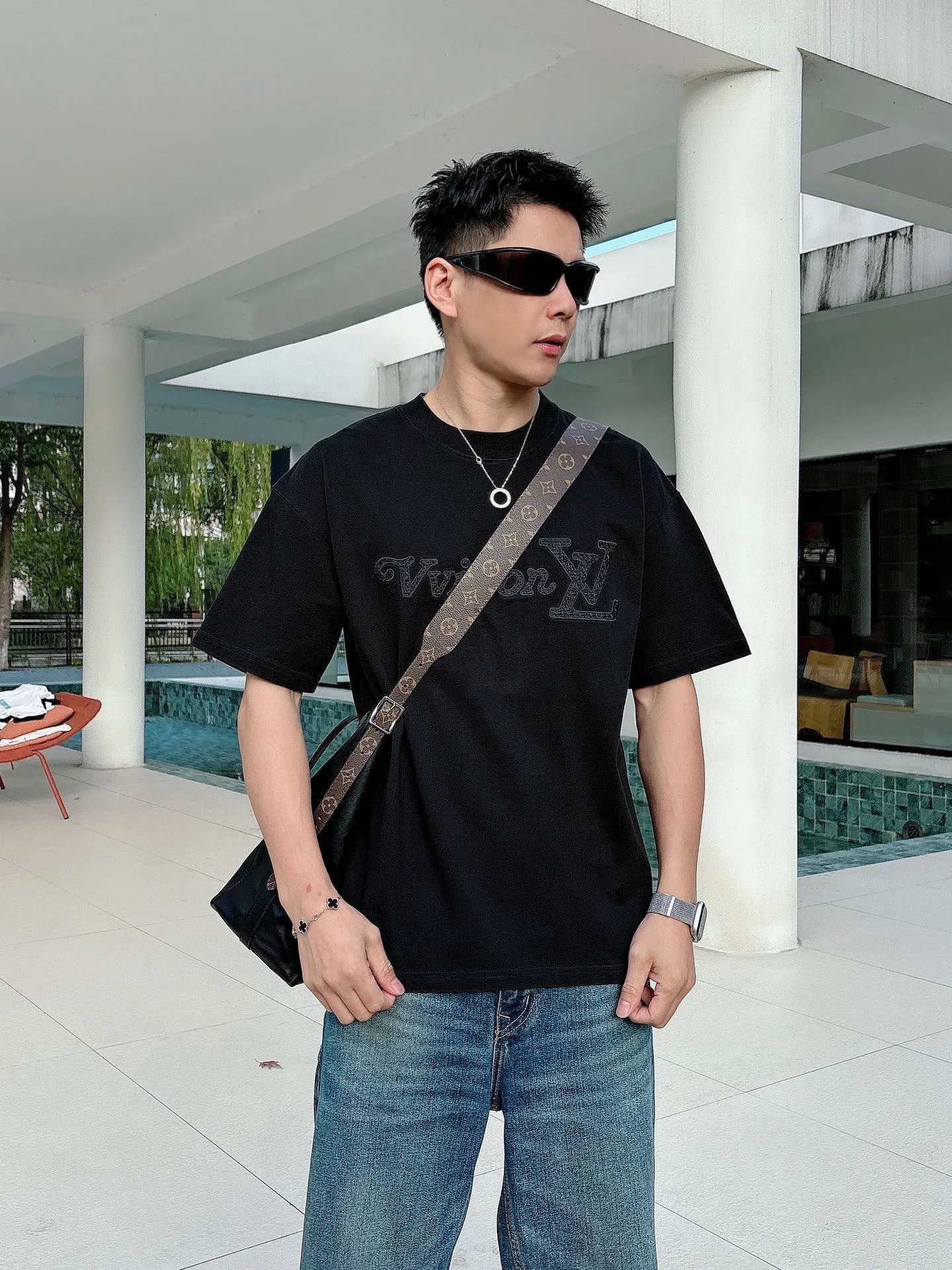 Louis Vuitton/Louis Vuitton 26ss woven letter embroidered short sleeves